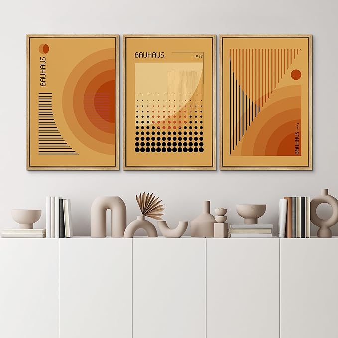 MUDECOR Framed Canvas Print Wall Art Bauhaus Art Prints Abstract Mid Century Modern Wall Art Minimalist Decor for Bedroom - 24"x36"x3 Natural