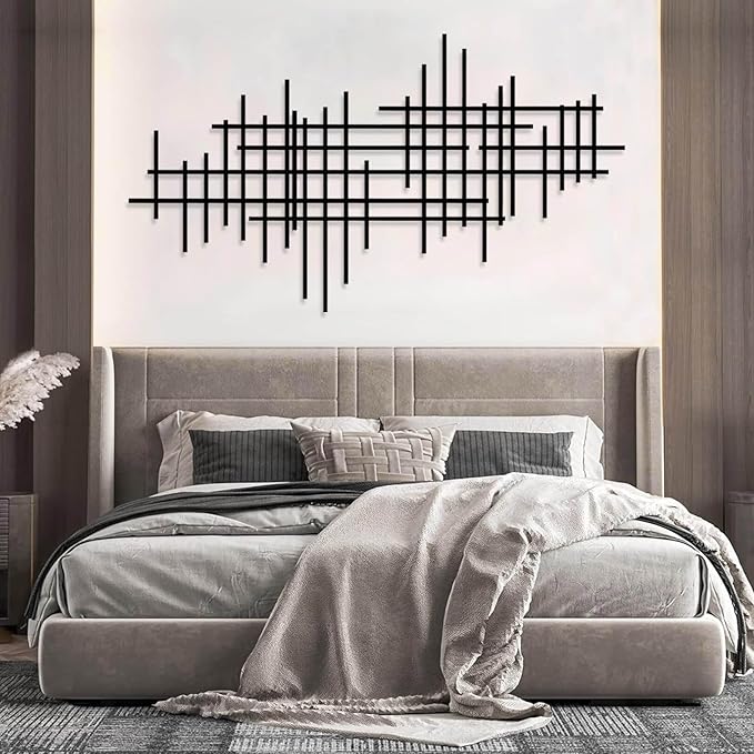Jogwenu Geometric Line Metal Wall Art, Minimalist Geometric Metal Wall Decor, Line Wall Hanging, Modern Luxury Wall Decor, Abstract Wall Decorations (Gold, 35"x20"/90x51cm)