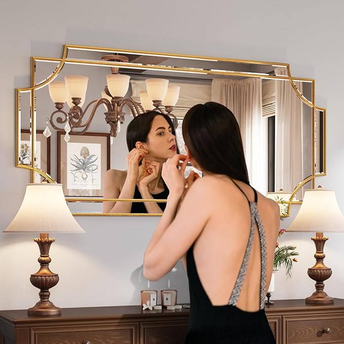 Kelly Miller Gold Traditional Mirror for Wall, Art Decorative Beveled Full Length Mirror for Home Decor, Bathroom, Living Room, Bedroom, Kitchen, Farmhouse, Entryway, 24"x48" Large