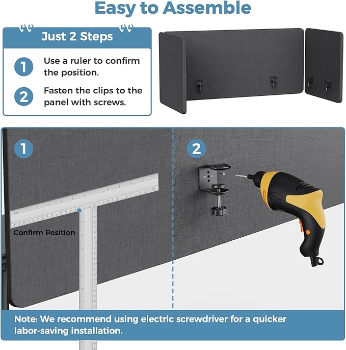 47.2 Inch Desk Divider Panels Set, Acoustic Divider Panel for Privacy, Fabric Wrapped Room Dividers for Office, Easy Assemble, Dark Grey