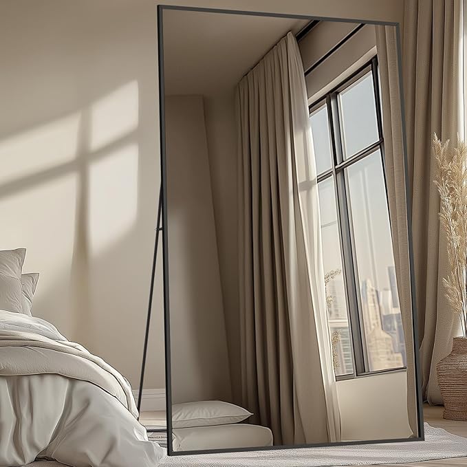 MELOMOIR 76"x44" Oversized Floor Mirror Freestanding, Oversized Mirror Full Length for Bedroom Living Room Dressing Room Gym Yoga Hair Salon, Black Mirror Full Length with Shatterproof Tempered Glass