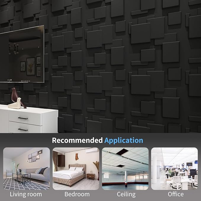 Art3d 19.7" x 19.7" (Pack Of 12) Wall Panel City, Black