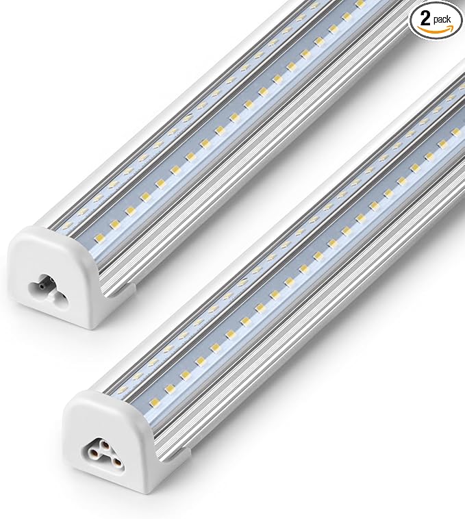 Barrina T8 LED Shop Lights for Workshop 4FT, 50W, 5000K, ‎Daylight White, Clear Cover, Ceiling, V-Shape Shop Light Fixture, Garage, Warehouse, Basement, ETL Listed, 2 Packs
