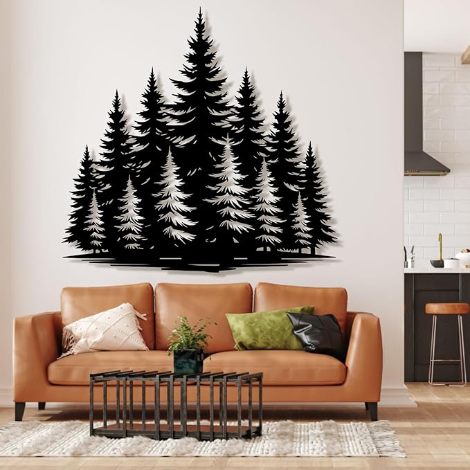lunwall Metal Pine Tree Wall Art, Metal Forest Wall Art, Pine Branch Wall Decor, Christmas Tree Wall Decor, Forest Wall Hanging, Nature Lover Gift (Style 9, 39" W x 38" H / 100 x 96 cm)
