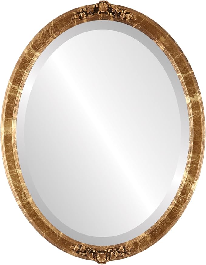 OVALCREST Oval Beveled Wall Mirror for Home Decor - Athena Style - Champagne Gold - 26" x 20" Outside Dimensions