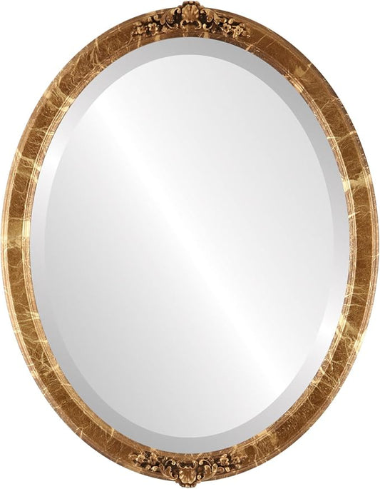 OVALCREST Oval Beveled Wall Mirror for Home Decor - Athena Style - Champagne Gold - 21" x 17" Outside Dimensions
