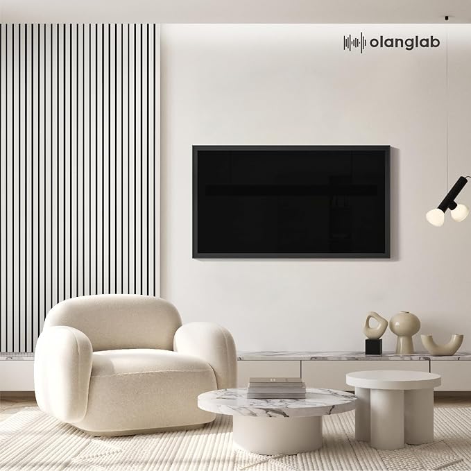 Olanglab Wood Slat Wall Panels, Wooden Acoustic Wall Panels, 94.5"x12.6" Each 3D Wall Panels for Interior Wall Decor, 2 Pack in Total 94.5"x25.2" (Gloss White)