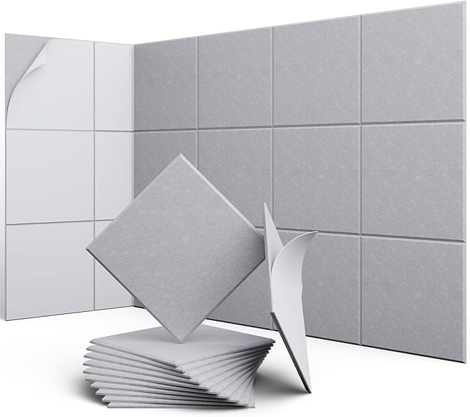12 Pack 12" X 12" X 0.4" Acoustic Panels for Wall Sound Absorbing, Square Self-Adhesive Sound Panels, High Density Suitable for Multiple Scenarios(Ash Gray)