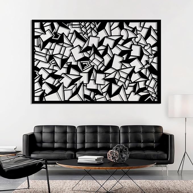 Abstract Geometric Metal Wall Art, Modern Geometric Metal Wall Art, Large Minimalist Geometric Wall Decor, Square Circular Triangle Wall Sculpture for Living Room, Office (White, 41"x27"/105x68cm)