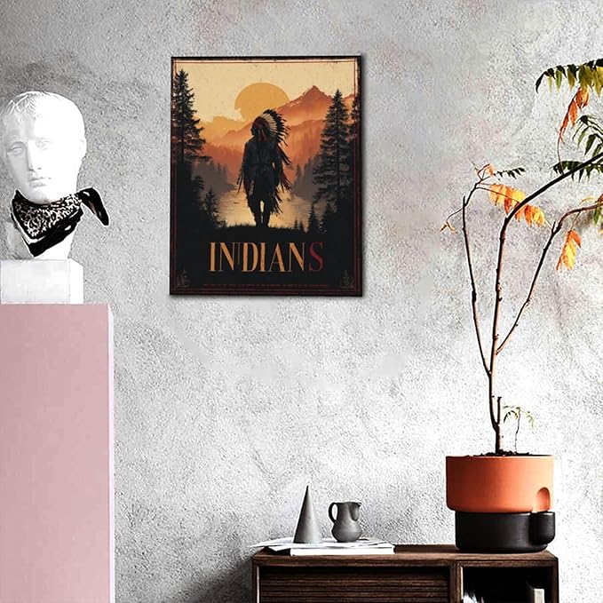Native American Wall Art Indian Tribe Wall Decor Canvas Pictures Vintage Landscape Paintings Prints Traditional Artwork Framed Decorations For Bathroom Bedroom Living Room Office Gifts 16" x 20"