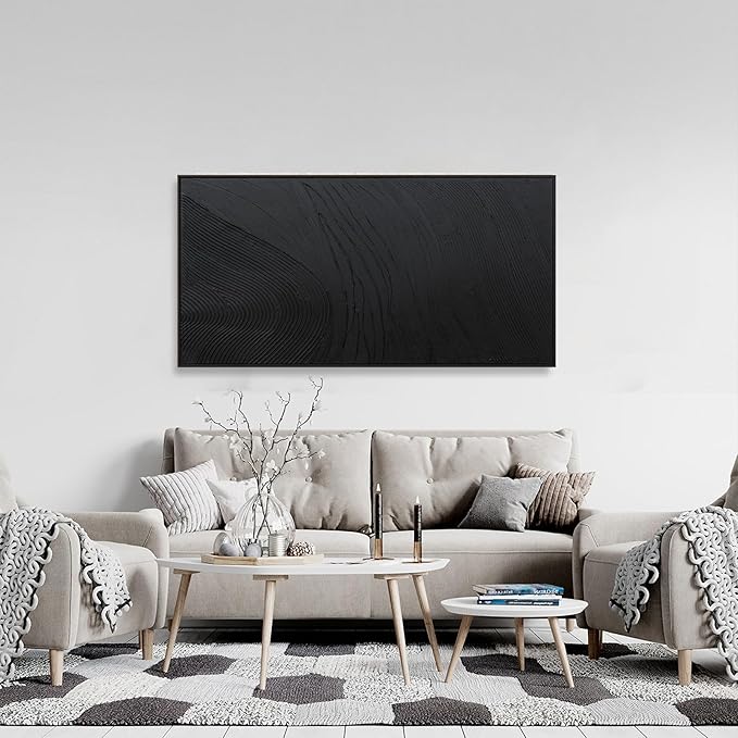 Black Wall Art Framed Abstract Canvas Pictures For Hand Painted Line Texture Wall Decor Modern Abstract Canvas Painting Artwork For Living Room Bedroom Home Office Wall Decorations Ready To Hang 20" X 40"