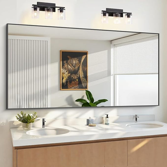 KOCUUY Black Bathroom Mirrors for Wall, 72x36 Large Rectangle Mirrors for Bathroom Sink, Oversized Wall Mirror Black Metal Framed Decor for Living Room, Farmhouse, Entryway, Hang Horizontal/Vertical