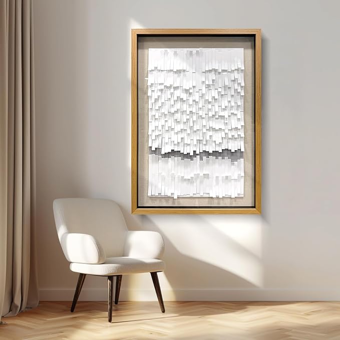 BrightA White 3D Wave Wall Sculpture - Heat-Formed Acrylic Strips Art with Dynamic Shadow Play, Solid Wood Frame Contemporary Artwork for Modern Interiors 31.5" x 47.2"