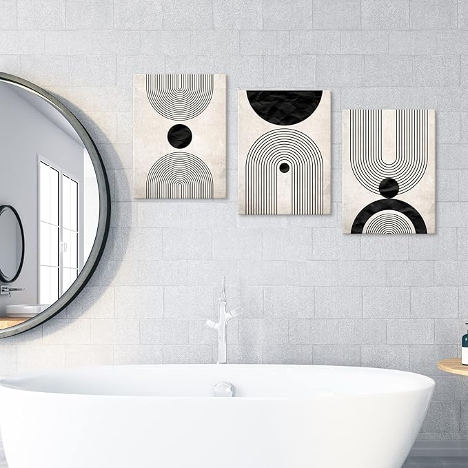 arteWOODS Wall Art Canvas Set Mid Century Boho Pictures Modern Abstract Geometric Wall Decor Minimalist Black Beige Bohemian Canvas Painting Artwork for Living Room Bedroom Office 12"x16"x3