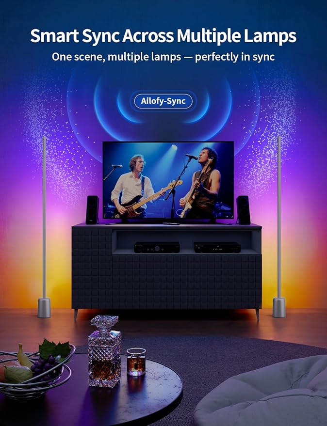 Ailofy Corner Floor Lamp, 1500lm RGBW Corner Lamp Work with Alexa & Google Assistant, 16 Million DIY Colors, Sync with Music, App Control, Modern LED Floor Lamp for Living Room & Bedroom, Silver Grey