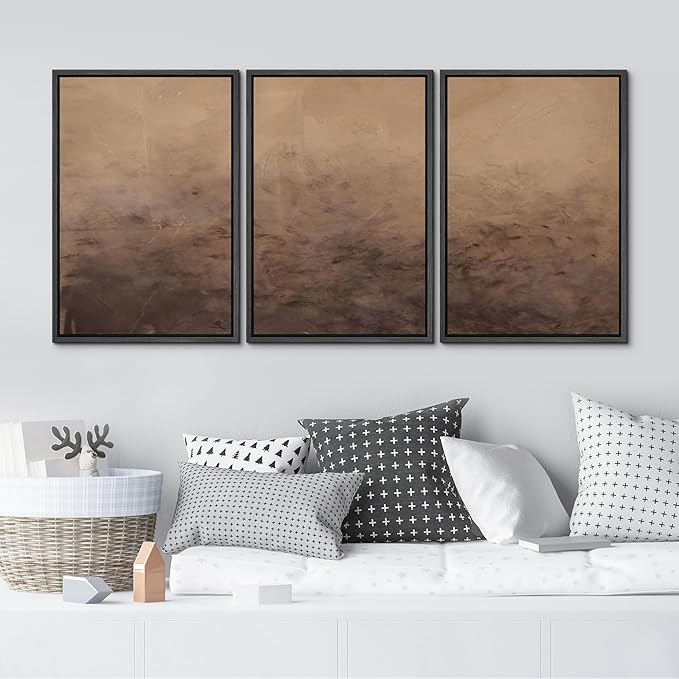 MUDECOR Framed Canvas Print Wall Art Minimalist Earthy Neutral Brown Abstract Illustrations Realism Decorative for Living Room, Bedroom, Office - 16"x24"x3 Black