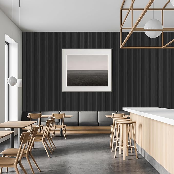 16-Pack 3D Slat Wall Panels — Soundproof Faux Wood Panels for Interior Décor, 48.2" x 6.3", Modern Wall Cladding for Living Room, Bedroom, Office — Black Finish