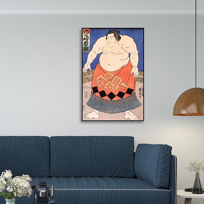 OKRA Utagawa Kuniyoshi Canvas Wall Art Sumo Wrestler Poses Poster Japanese Ukiyo-E Woodcut Art Animal Nature Landscape Poster Japanese Classic Wall Decor Unframed 20×30in/50×75cm