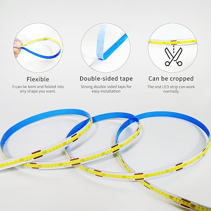 100FT COB LED Strip Lights White Dimmable DC 24V 6000K Flexible LED Tape Light for Bedroom, with Remote and app Control LED Tape Lights for DIY Home Decoration