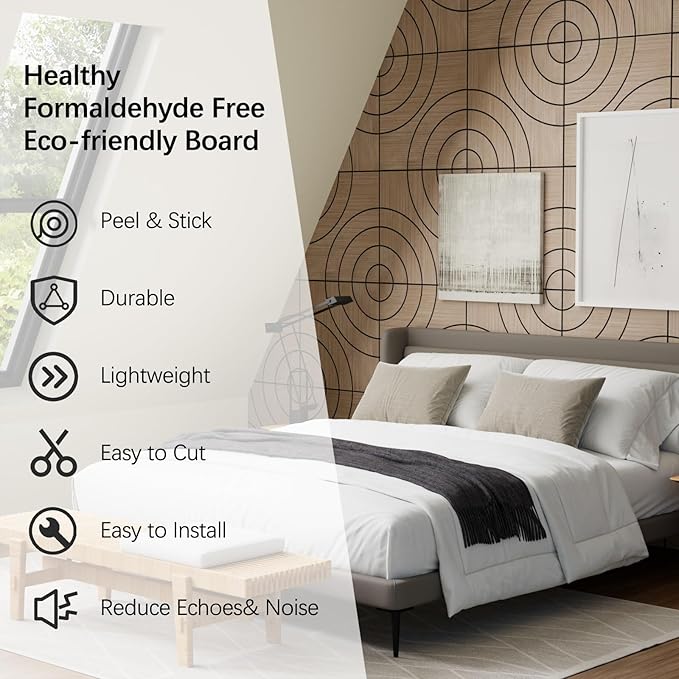 4 Packs Acoustic Wall Panels - Self-Adhesive 3D Wood Slat Wall Panel- Peel and Stick Sound Absorbing Panels for Noise Reducing - Feature Wall Decor for Home & Office