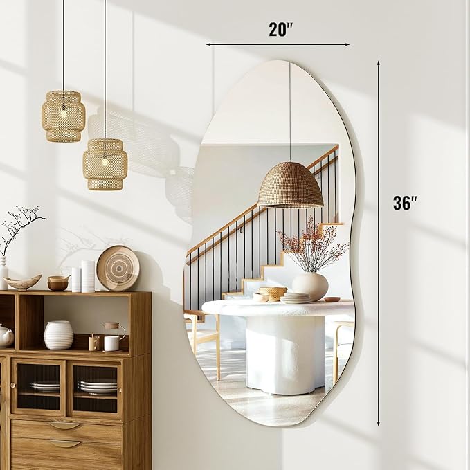 36'' x 20'' Irregular Wall Mirror, Asymmetrical Vanity Mirror for Bathroom, Living Room, Bedroom, Entryway, Modern Wavy Shape for Home Decor Hanging