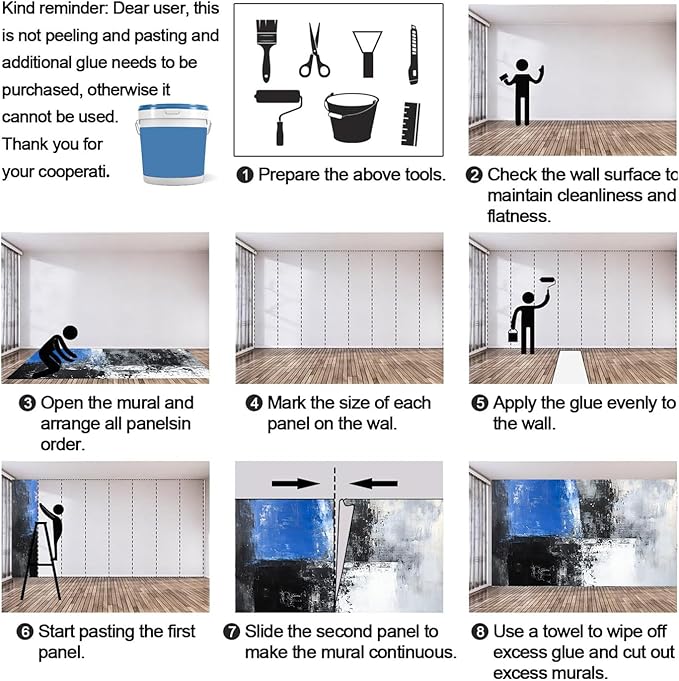 Black White Blue Mural Wallpaper, Abstract Geometric Graffiti Murals, Modern Fashion Art Murals, Wallpaper for Living Room Bedroom Boy Girl Room Home Decor Mural (Not Peel Stick)