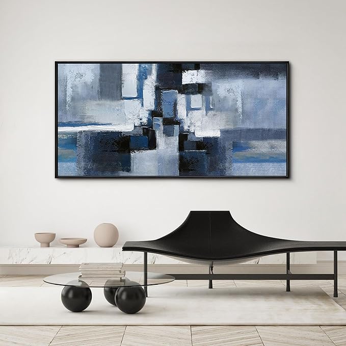 KLAKLA Large Abstracr Wall Art - Blue and Black Canvas Picture for Living Room Office Wall Decor Bedroom Art Framed Artwork Modern Wall Decoration 48x24 Inches