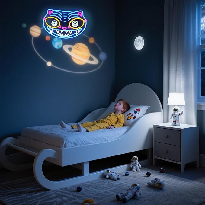 Blue Tiger LED Neon Sign, Animal Shape Wall Decor, 16.5x11.2 Inch, USB Powered, Dynamic Design for Gaming Room