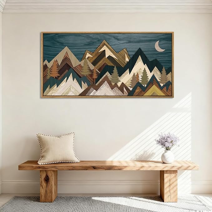 BINCUE Mountain Wall Art Framed Canvas Wall Art Nature Forest Wall Decor Rustic Farmhouse Wall Painting Moon Art for Living Room Bedroom Dining Room Large Size 20"x40"