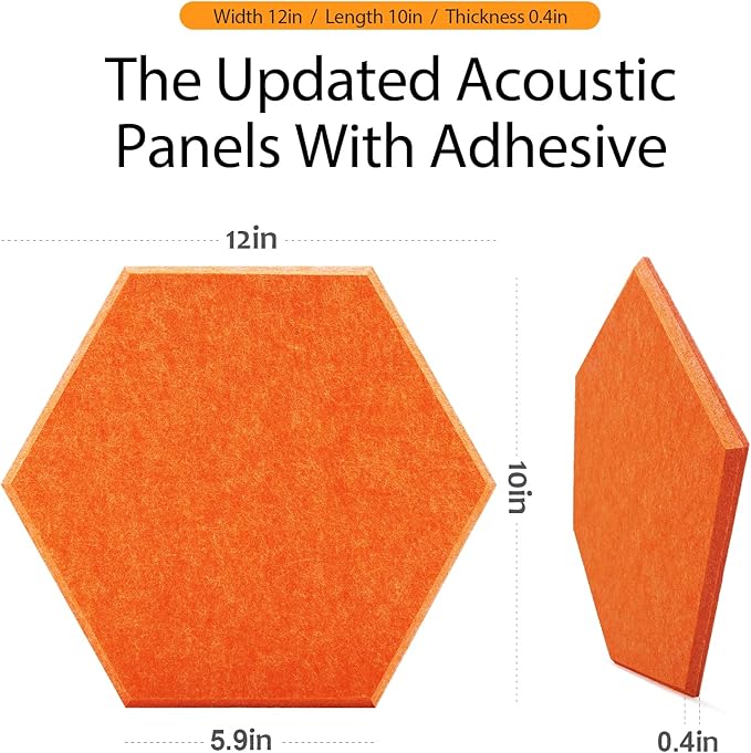 18Pack Hexagon Acoustic Panels 12" X 10" X 0.4" Sound Proof Panels,High Density Sound Dampening Panels With Self-Adhesive Soundproof Absorbing Wall Panels For Home Insulation Studio Office（Orange）