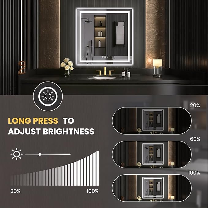 LOAAO 40"X40" LED Mirror for Bathroom, Lighted Bathroom Mirror with Lights, Anti-Fog, Dimmable, Memory Function, Easy to Install, Clear Reflection