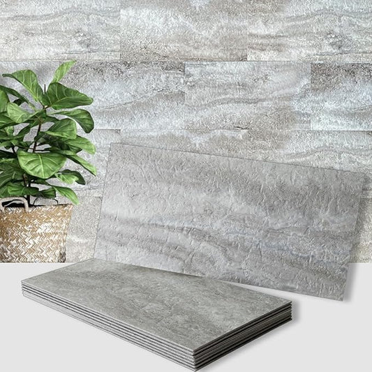 AULIGET 20-Piece Peel and Stick Backsplash Wall Tiles, 6" x 12" PVC Warm Grey Faux Stone Stick on Tiles for Backsplash Kitchen, Bathroom, Laundry Room, Camper, Fireplace