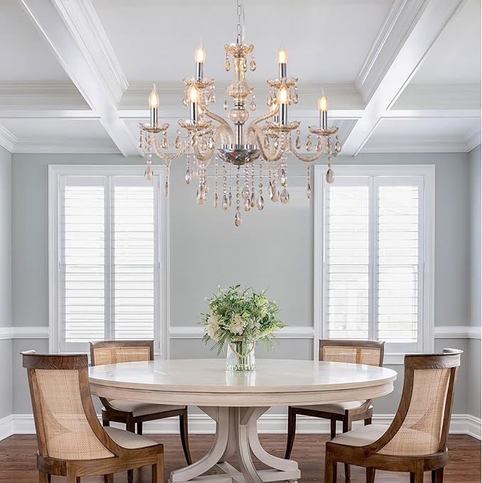 MALOSA Cognac 9 Lights Crystal Chandelier for Dining Room,Living Room,Bedroom