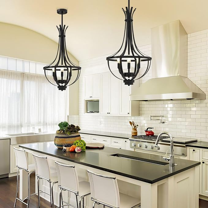 Black Chandelier, 6-Light Dining Room Light Fixture, Farmhouse Kitchen Island Lighting, Modern Kitchen Chandeliers Over Table, Hanging Pendant Lights for Living Room, Bedroom, Foyer, Staircase, Entry