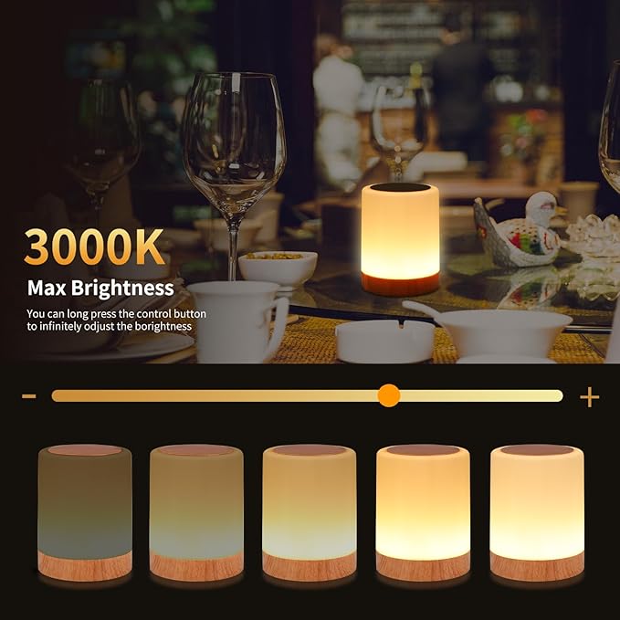 OORUN Touch Bedside Table Lamp,13 RGB Colors & 5 Brightness, USB Rechargeable Desk Lamp, Remote Control Dimmable Light with RGB Color Changing,Portable Lamp for Baby (2 Pack Brown)