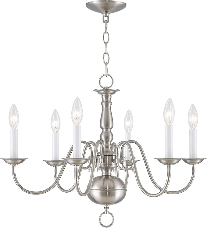 Livex Lighting 5006-91 Williamsburgh 6 Light Brushed Nickel Chandelier,18Hx24W,5006-91
