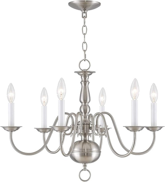 Livex Lighting 5006-91 Williamsburgh 6 Light Brushed Nickel Chandelier,18Hx24W,5006-91