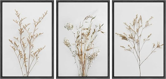 MUDECOR Framed Canvas Print Wall Art Wildflower Floral Botanical Prints Minimalist Wall Art Modern Farmhouse for Bedroom - 24"x36"x3 Black