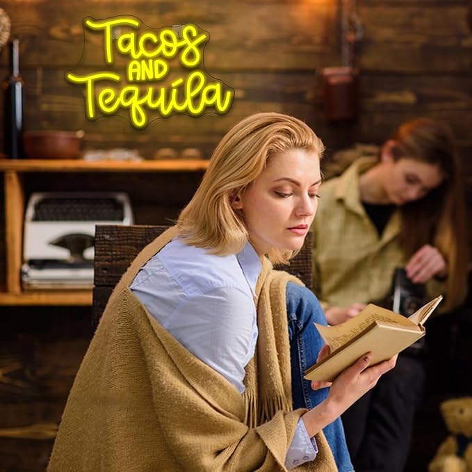 Looklight Tacos and Tequila Neon Sign,Taco Led Neon Signs for Wall Decor,Lemon-yellow Neon Light Sign,Letters USB Connectivity Neon Light Up Sign for Fast Food Shop Bar Kitchen Mexican Restaurant