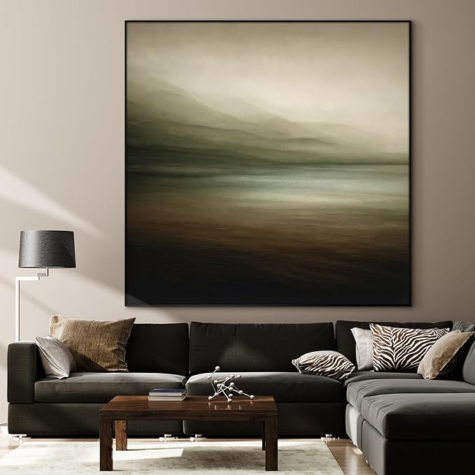 72"x72" XL Framed Wall Art - Tranquil Horizon Landscape Minimalist Misty Lake Scene (Frame Assembly Required)