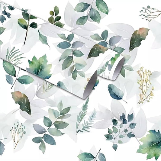 17.5" x 118"Modern Blue and Sage Green Leaf Peel and Stick Wallpaper Botanical Design Removable Self-Adhesive Vinyl Boho Contact Paper for Bathroom Waterproof Cabinets Bedroom and Farmhouse Wallpaper