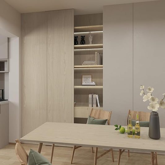 48"x197" Cream Wood Furniture Wrapping Film Extra Wide Natural Beige Contact Paper Peel and Stick Self Adhesive Removable Waterproof Renter Friendly Faux Oak Paper for Apartment Countertops