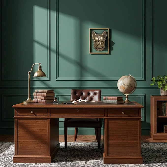 Animal Heads Wall Decor (Includes Metal Frame) Resin Animals Sculptures Head Wall Hanging Decoration Gold vintage Wall Sculpture for Living Room Bedroom Office(Bulldog)