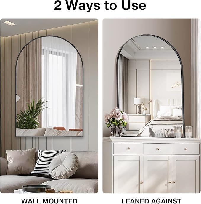 Brightify Arched Mirror, Arched Wall Mirror, 24 x 36 Inch Black Arch Mirror, Metal Frame Black Bathroom Mirror, Arched Top Bathroom Vanity Mirror for Living Room Bedroom Mantel Entryway Hallways
