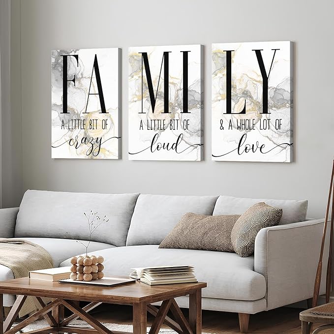 Large Family Canvas Wall Art Set of 3, Marble Fluid Texture Living Room Wall Decor Inspirational Quotes Christian Pictures Kitchen Signs Family Painting Artwork Bedroom Office Home Decorations 24x36in