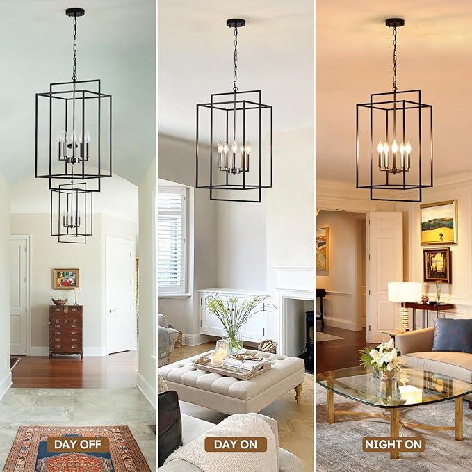 14" Black Chandelier, 5-Light Black Brushed Nickel Farmhouse Light Fixtures, Modern Rustic Hanging Lights, Industrial Kitchen Pendant Lighting Over Island for Dining Room Kitchen Foyer Hallway