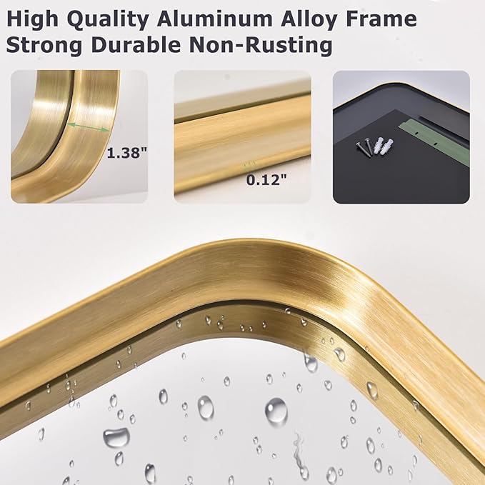 30 x 22 Inch Gold Bathroom Mirror for Wall,Aluminum Alloy Frame Rectangular Wall Mounted Mirror for Farmhouse Decor Horizontal or Vertical Ideal for Bedroom, Living Room