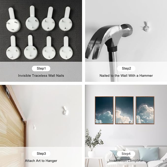 LHIUEM Abstract White Clouds Framed Canvas Wall Art,Modern Navy Blue Sky Wall Decor,Natural Scenery Painting,Minimalist Dreamy Artwork for Living Room,Bedroom,Dining Room -16"x24"x3