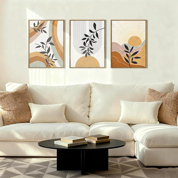 BINCUE Boho Line Wall Art Abstract Plant Wall Decor Mid Century Artwork for Living Room Bedroom Office 12"x16" Set of 3