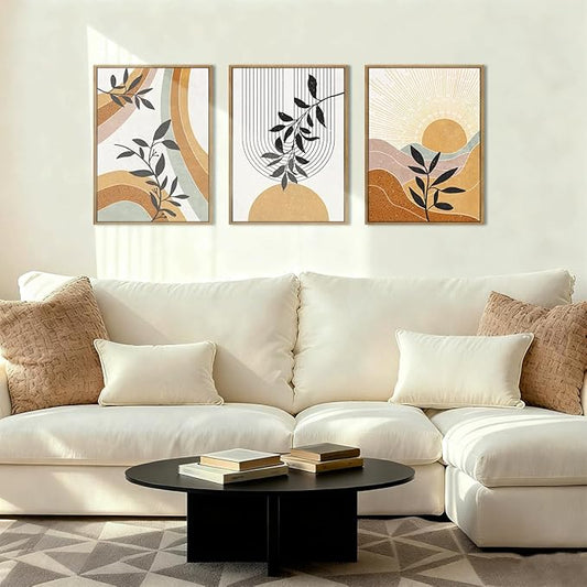 BINCUE Boho Line Wall Art Abstract Plant Wall Decor Mid Century Artwork for Living Room Bedroom Office 12"x16" Set of 3